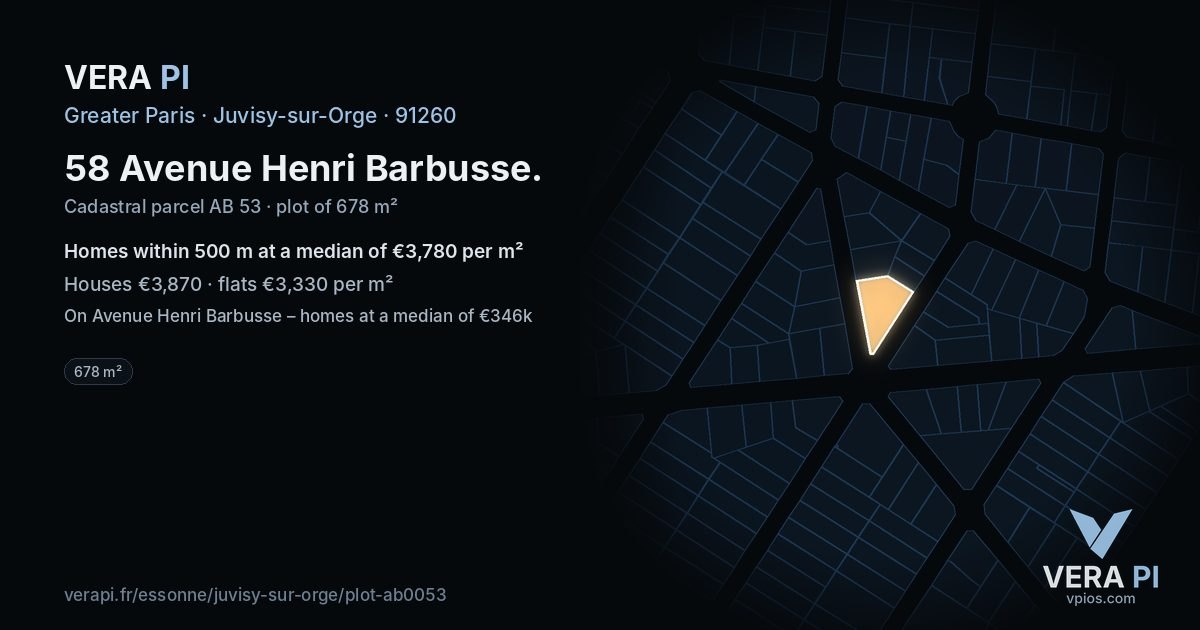 58 Avenue Henri Barbusse, Juvisy-sur-Orge at night – the plot lit, the parcels around coloured by the prices near them