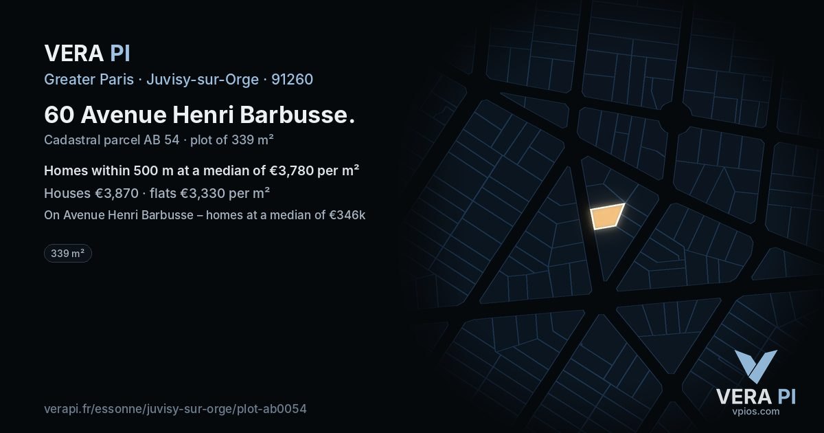60 Avenue Henri Barbusse, Juvisy-sur-Orge at night – the plot lit, the parcels around coloured by the prices near them
