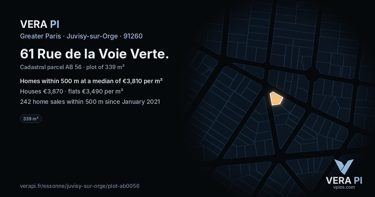 61 Rue de la Voie Verte, Juvisy-sur-Orge at night – the plot lit, the parcels around coloured by the prices near them