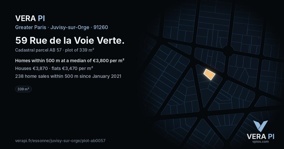59 Rue de la Voie Verte, Juvisy-sur-Orge at night – the plot lit, the parcels around coloured by the prices near them