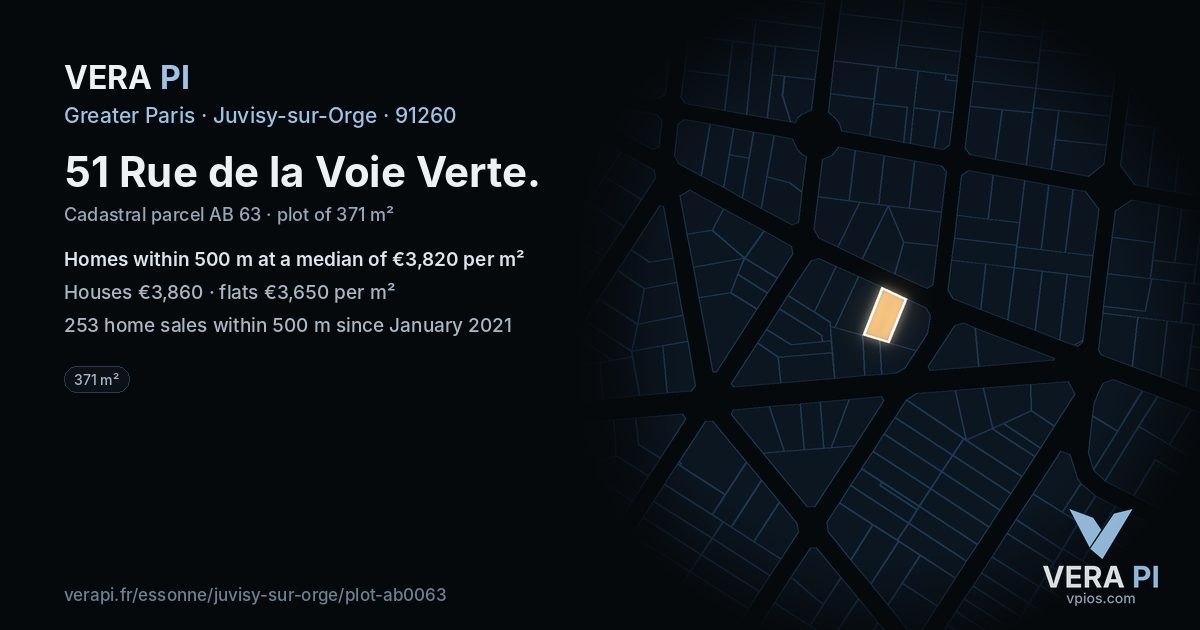 51 Rue de la Voie Verte, Juvisy-sur-Orge at night – the plot lit, the parcels around coloured by the prices near them