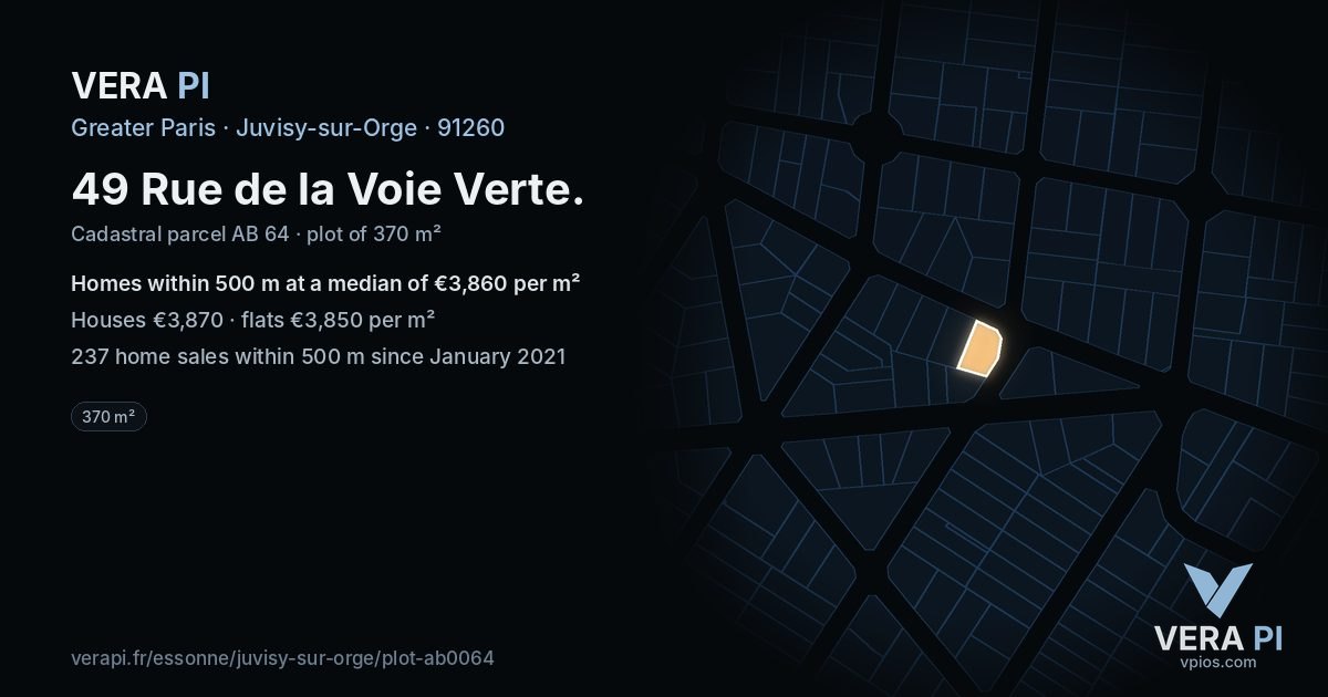 49 Rue de la Voie Verte, Juvisy-sur-Orge at night – the plot lit, the parcels around coloured by the prices near them