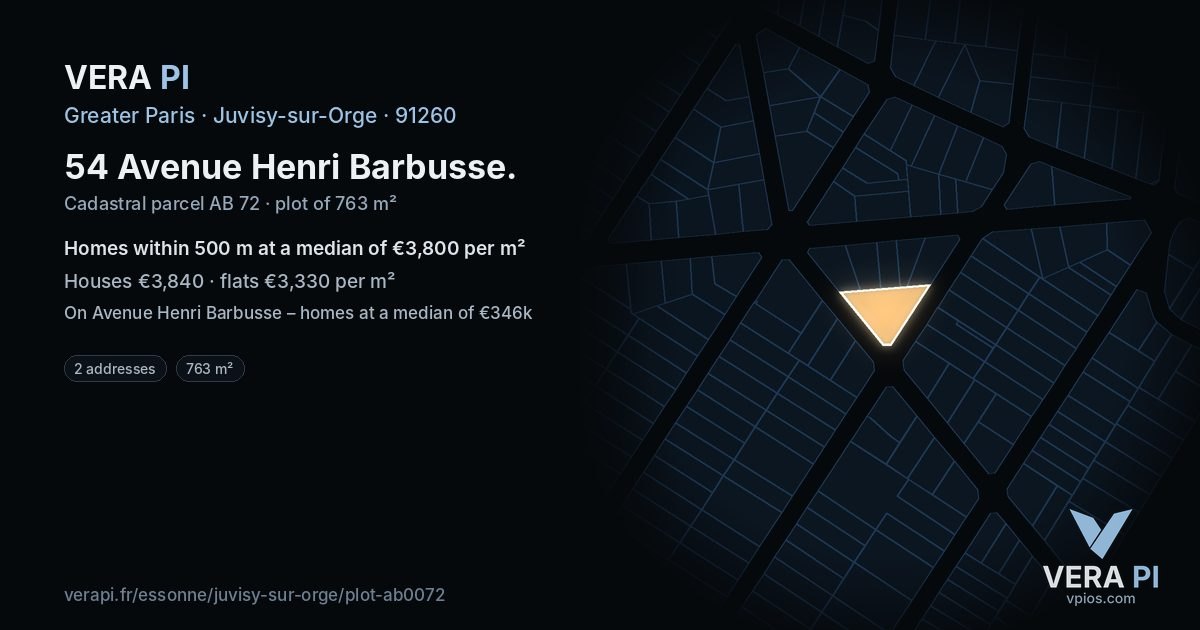 54 Avenue Henri Barbusse, Juvisy-sur-Orge at night – the plot lit, the parcels around coloured by the prices near them