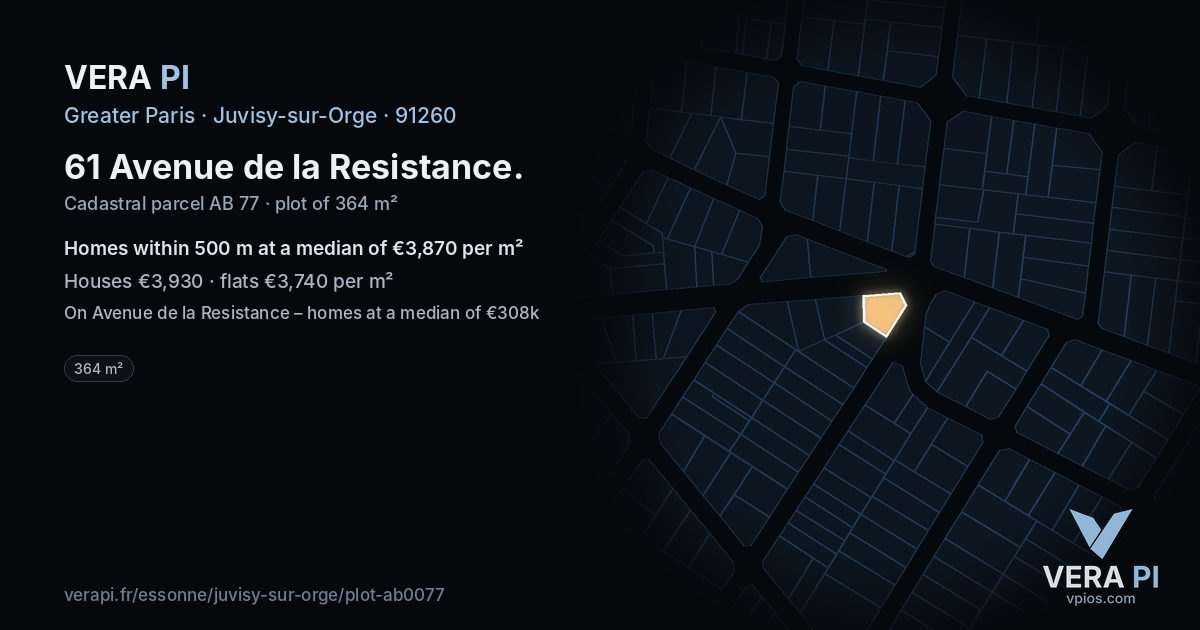 61 Avenue de la Resistance, Juvisy-sur-Orge at night – the plot lit, the parcels around coloured by the prices near them