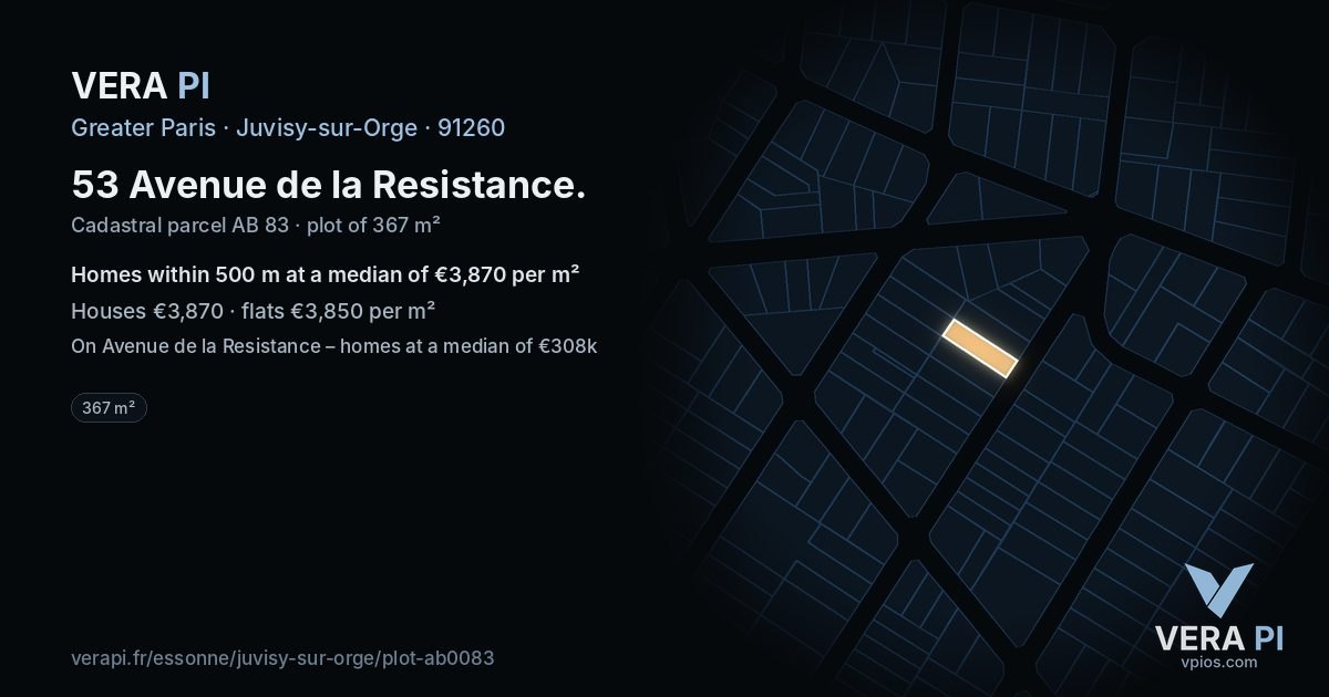 53 Avenue de la Resistance, Juvisy-sur-Orge at night – the plot lit, the parcels around coloured by the prices near them