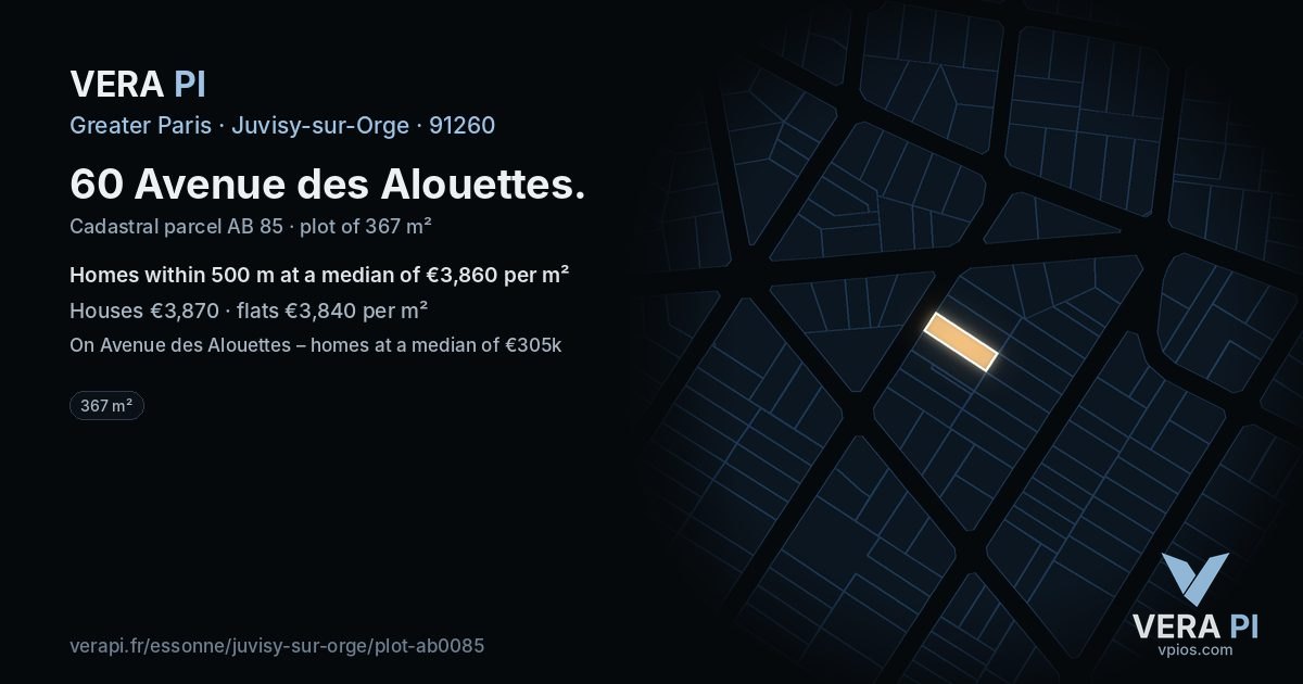 60 Avenue des Alouettes, Juvisy-sur-Orge at night – the plot lit, the parcels around coloured by the prices near them