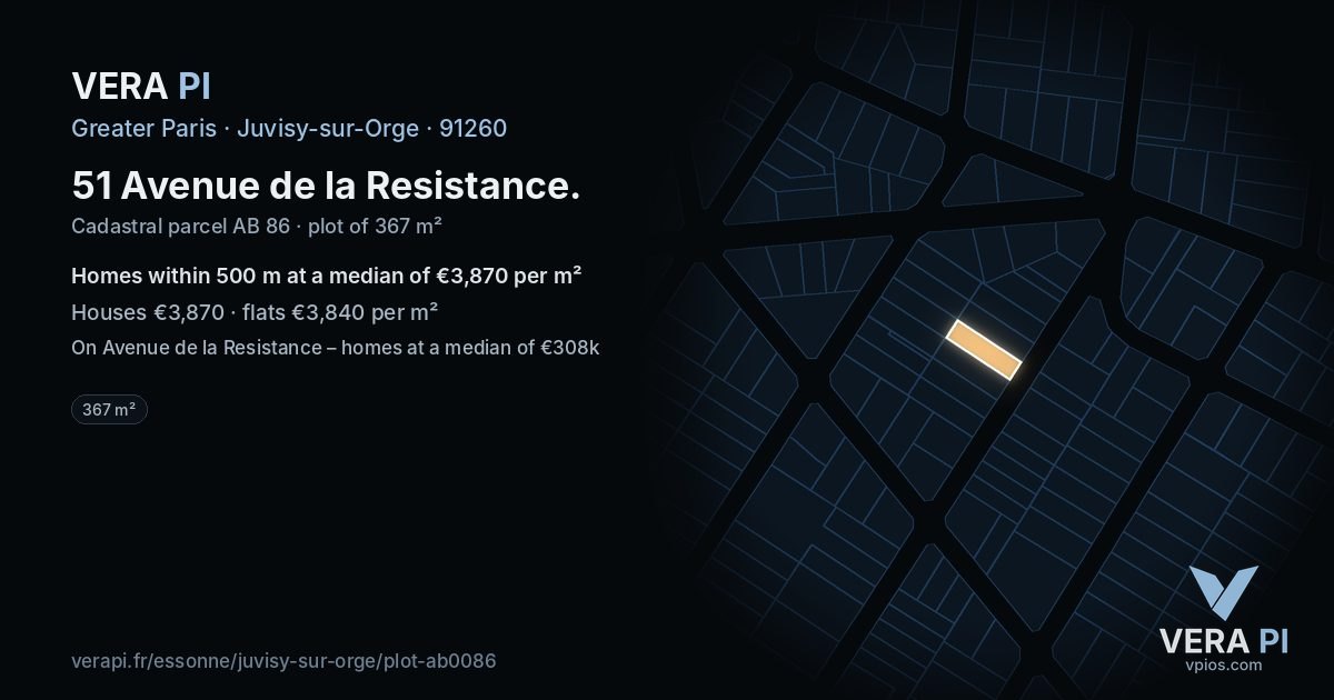 51 Avenue de la Resistance, Juvisy-sur-Orge at night – the plot lit, the parcels around coloured by the prices near them