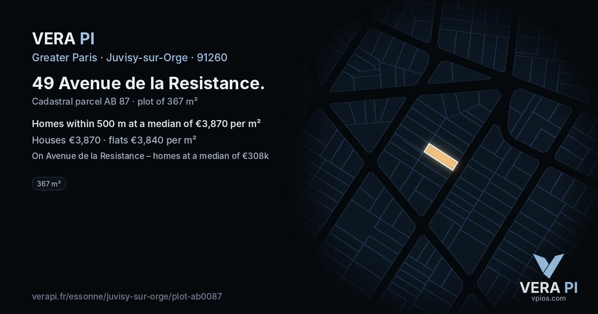 49 Avenue de la Resistance, Juvisy-sur-Orge at night – the plot lit, the parcels around coloured by the prices near them