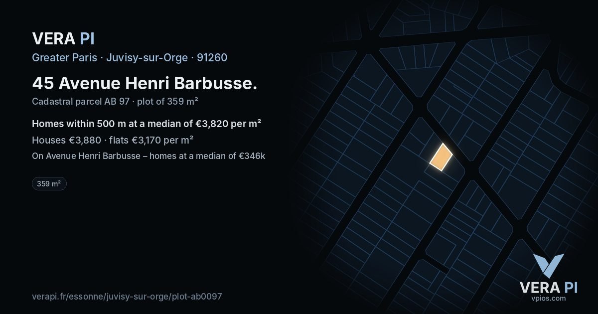 45 Avenue Henri Barbusse, Juvisy-sur-Orge at night – the plot lit, the parcels around coloured by the prices near them
