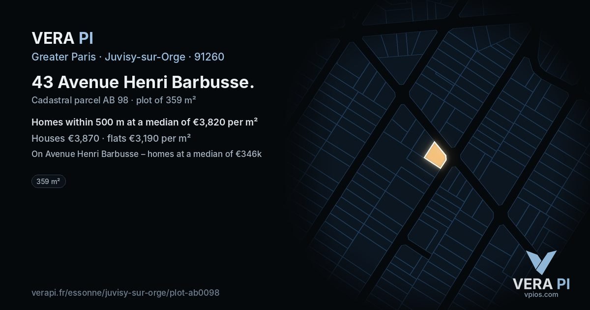 43 Avenue Henri Barbusse, Juvisy-sur-Orge at night – the plot lit, the parcels around coloured by the prices near them