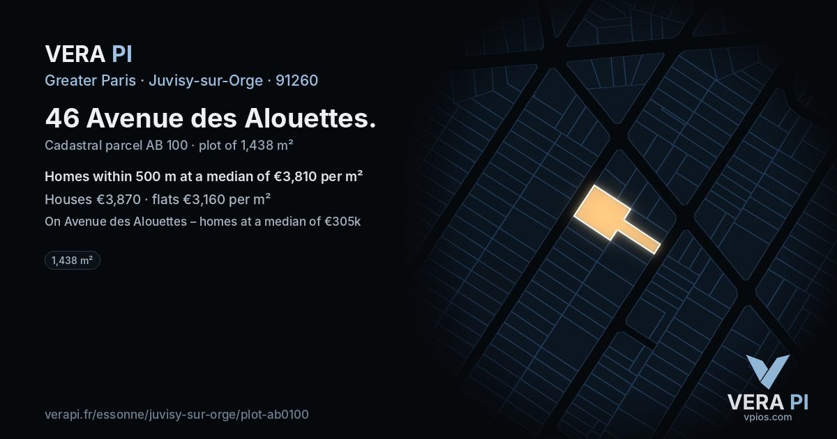 46 Avenue des Alouettes, Juvisy-sur-Orge at night – the plot lit, the parcels around coloured by the prices near them