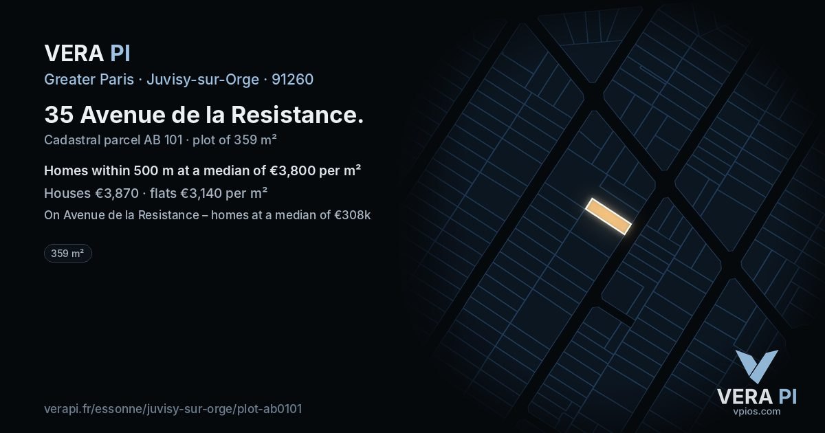 35 Avenue de la Resistance, Juvisy-sur-Orge at night – the plot lit, the parcels around coloured by the prices near them
