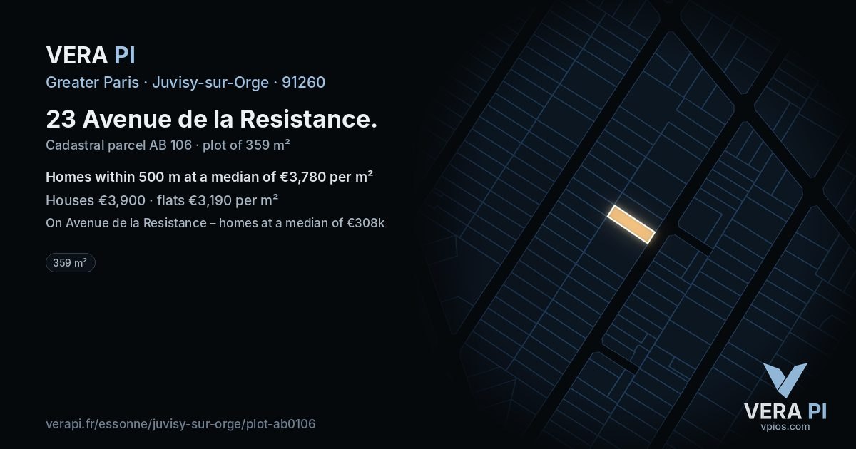 23 Avenue de la Resistance, Juvisy-sur-Orge at night – the plot lit, the parcels around coloured by the prices near them