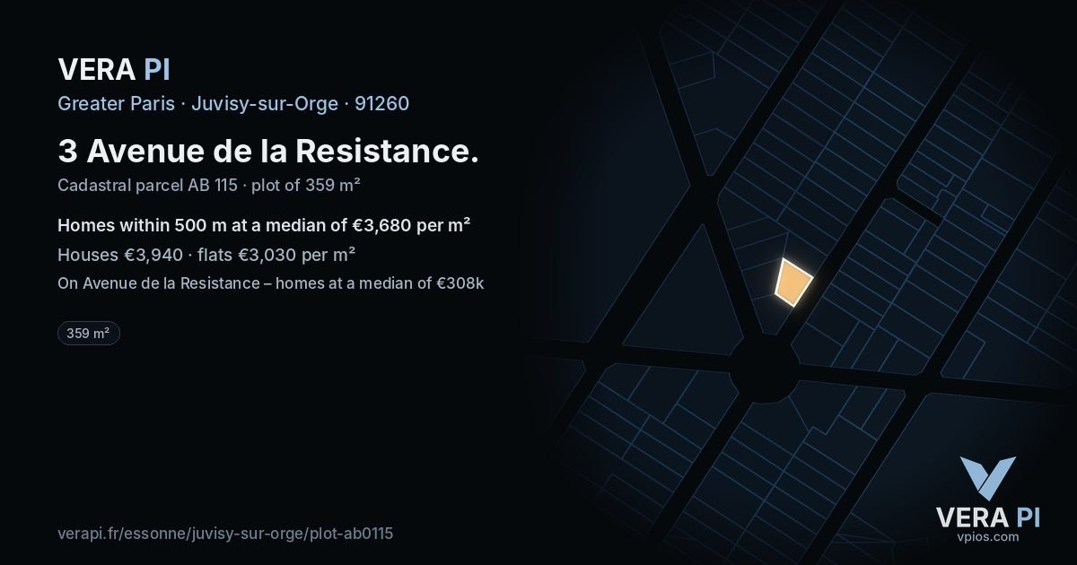 3 Avenue de la Resistance, Juvisy-sur-Orge at night – the plot lit, the parcels around coloured by the prices near them