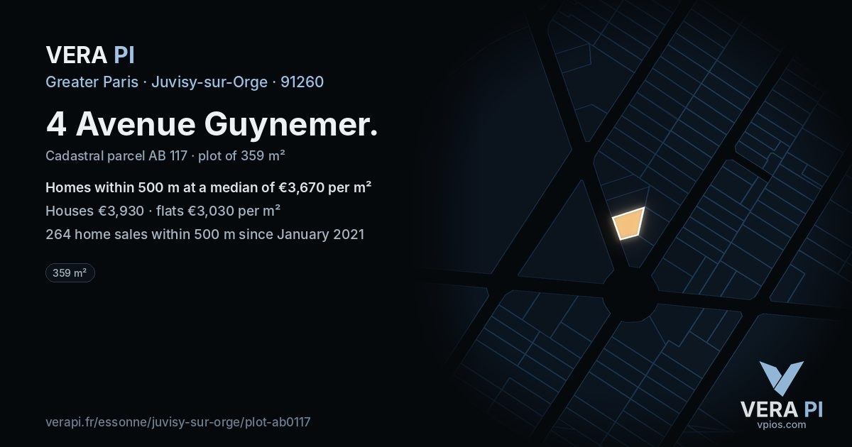 4 Avenue Guynemer, Juvisy-sur-Orge at night – the plot lit, the parcels around coloured by the prices near them