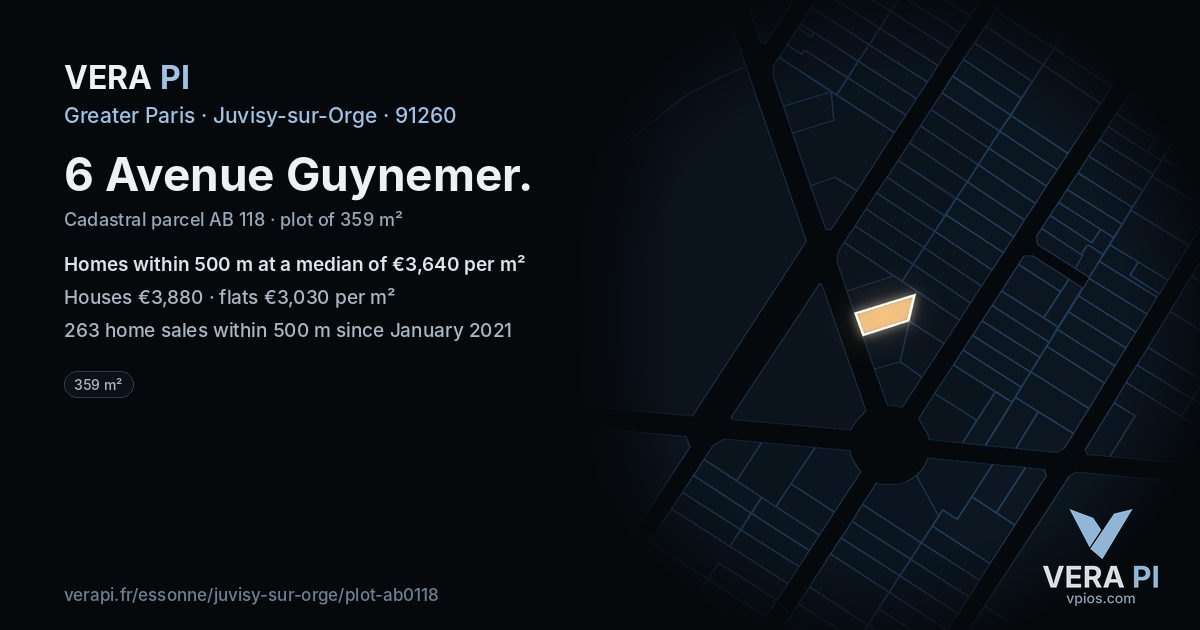 6 Avenue Guynemer, Juvisy-sur-Orge at night – the plot lit, the parcels around coloured by the prices near them