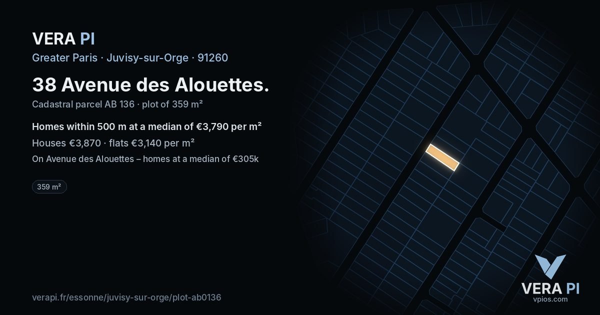 38 Avenue des Alouettes, Juvisy-sur-Orge at night – the plot lit, the parcels around coloured by the prices near them