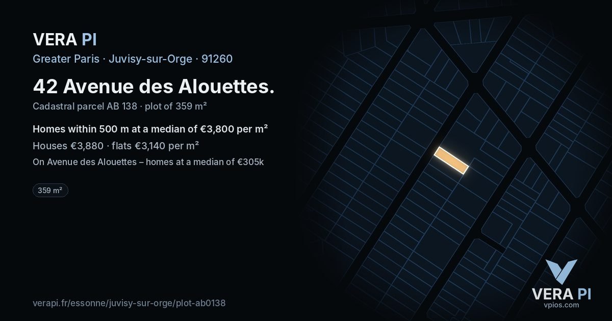 42 Avenue des Alouettes, Juvisy-sur-Orge at night – the plot lit, the parcels around coloured by the prices near them