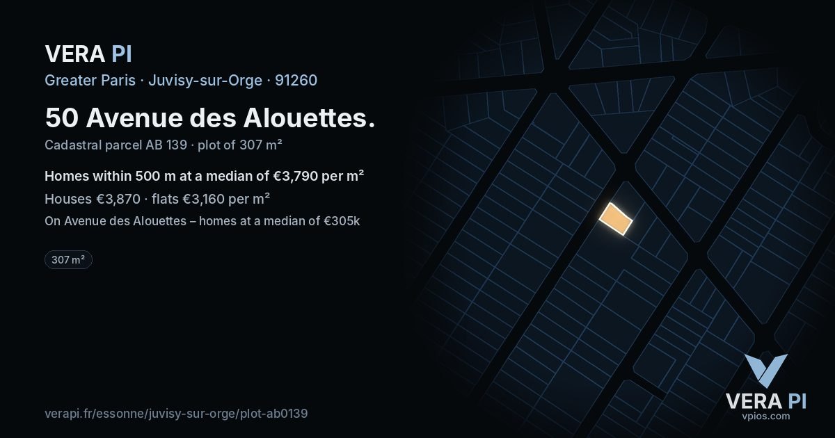 50 Avenue des Alouettes, Juvisy-sur-Orge at night – the plot lit, the parcels around coloured by the prices near them