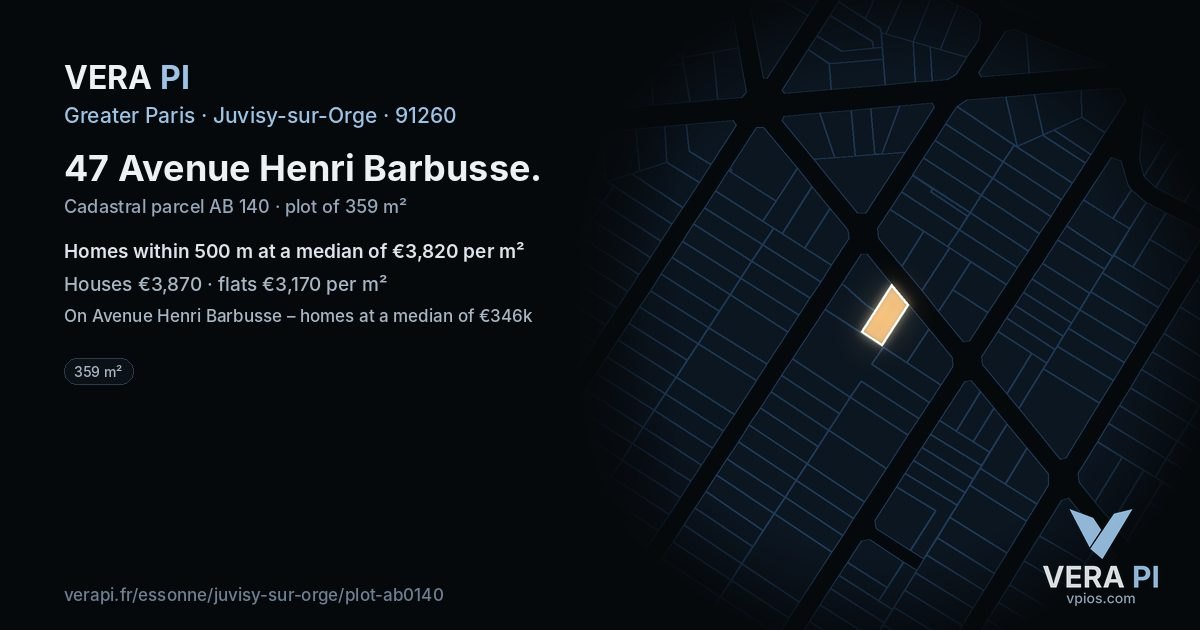 47 Avenue Henri Barbusse, Juvisy-sur-Orge at night – the plot lit, the parcels around coloured by the prices near them