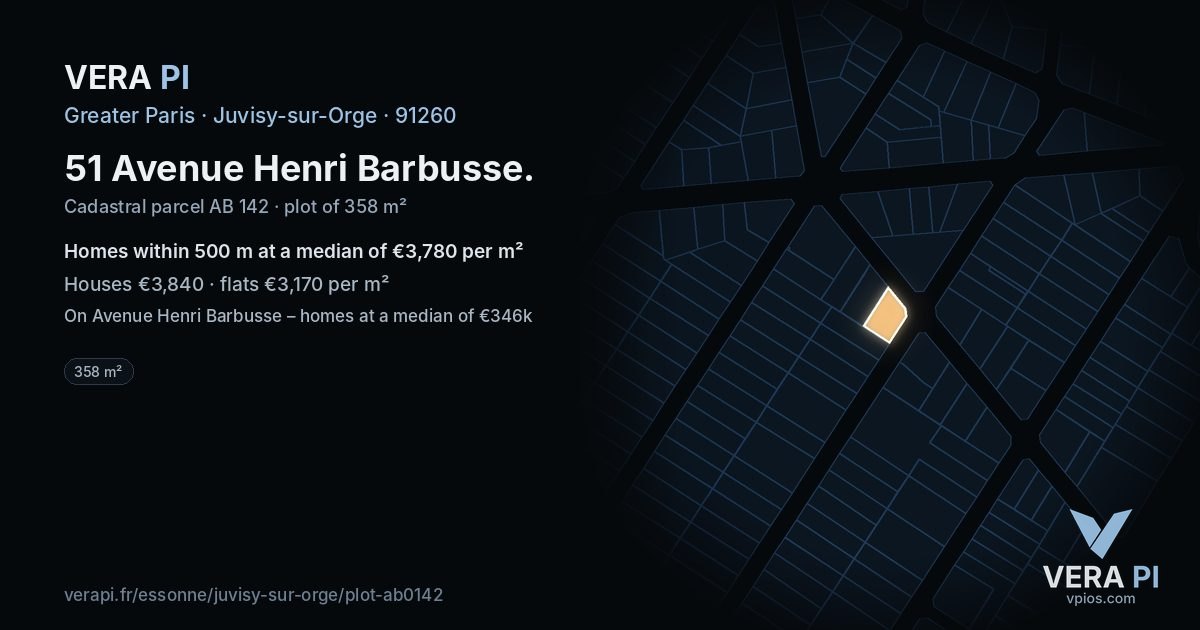 51 Avenue Henri Barbusse, Juvisy-sur-Orge at night – the plot lit, the parcels around coloured by the prices near them