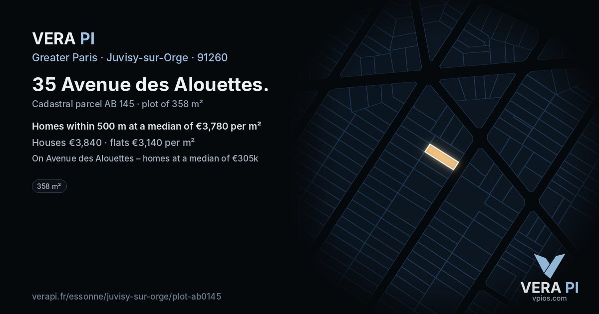 35 Avenue des Alouettes, Juvisy-sur-Orge at night – the plot lit, the parcels around coloured by the prices near them