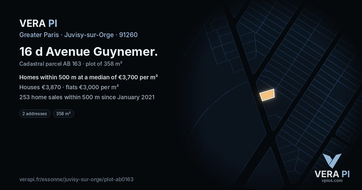 16 d Avenue Guynemer, Juvisy-sur-Orge at night – the plot lit, the parcels around coloured by the prices near them
