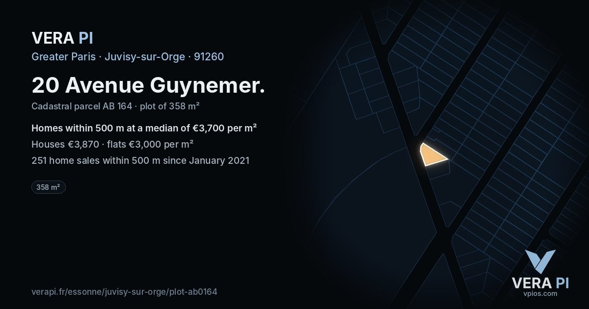 20 Avenue Guynemer, Juvisy-sur-Orge at night – the plot lit, the parcels around coloured by the prices near them