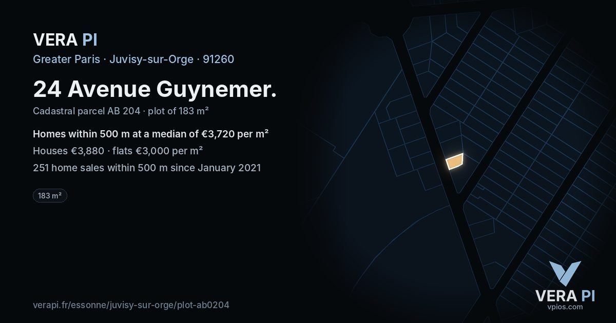24 Avenue Guynemer, Juvisy-sur-Orge at night – the plot lit, the parcels around coloured by the prices near them