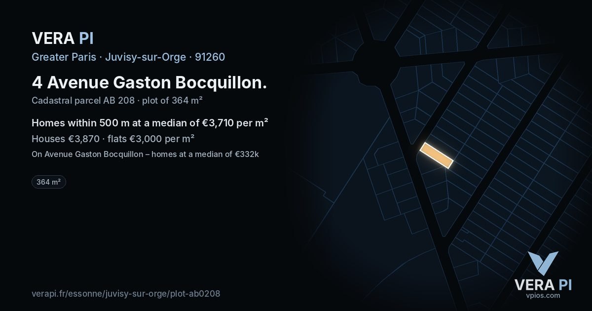 4 Avenue Gaston Bocquillon, Juvisy-sur-Orge at night – the plot lit, the parcels around coloured by the prices near them