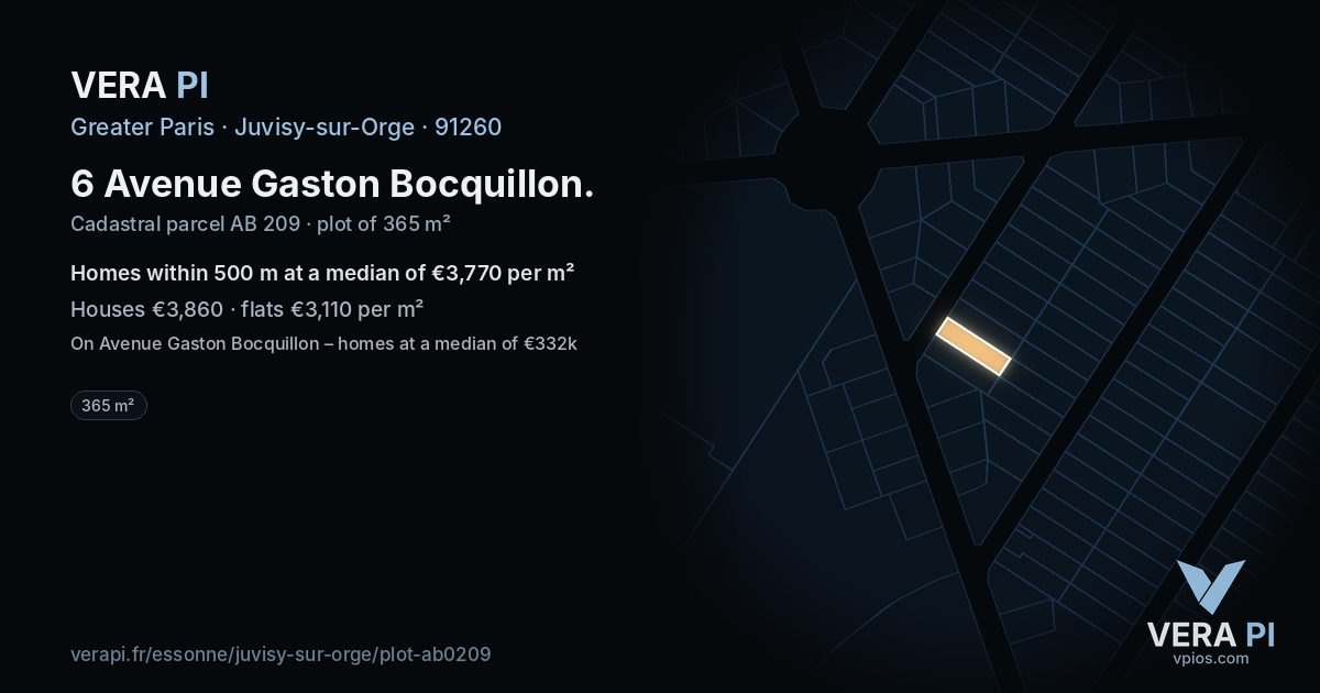 6 Avenue Gaston Bocquillon, Juvisy-sur-Orge at night – the plot lit, the parcels around coloured by the prices near them