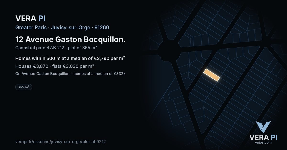 12 Avenue Gaston Bocquillon, Juvisy-sur-Orge at night – the plot lit, the parcels around coloured by the prices near them