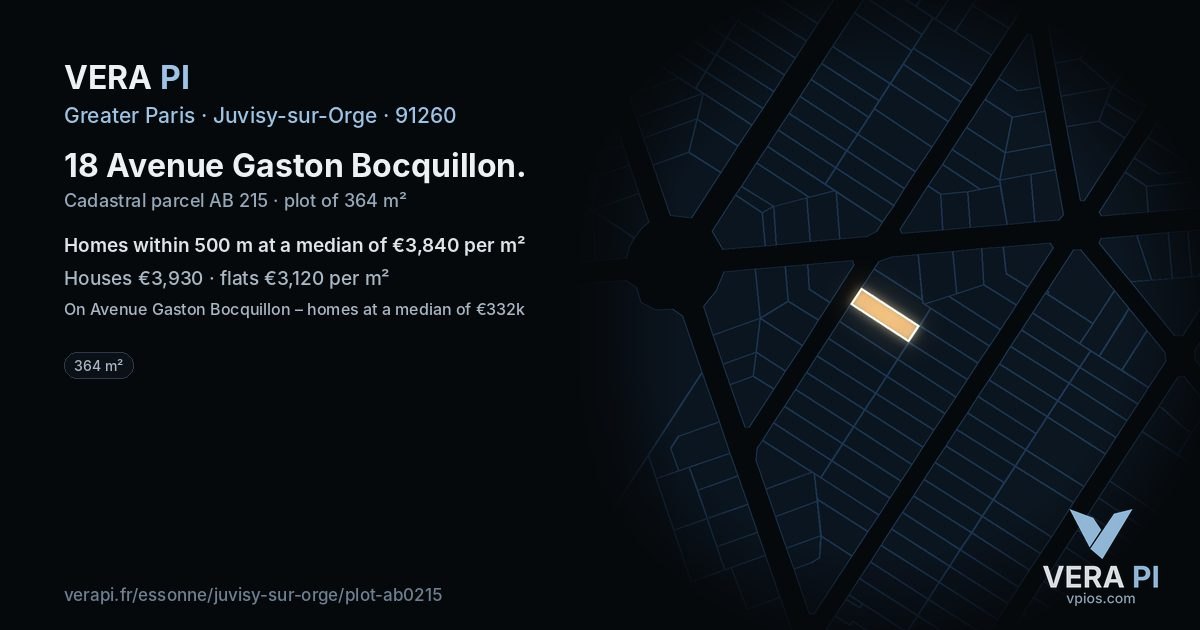 18 Avenue Gaston Bocquillon, Juvisy-sur-Orge at night – the plot lit, the parcels around coloured by the prices near them