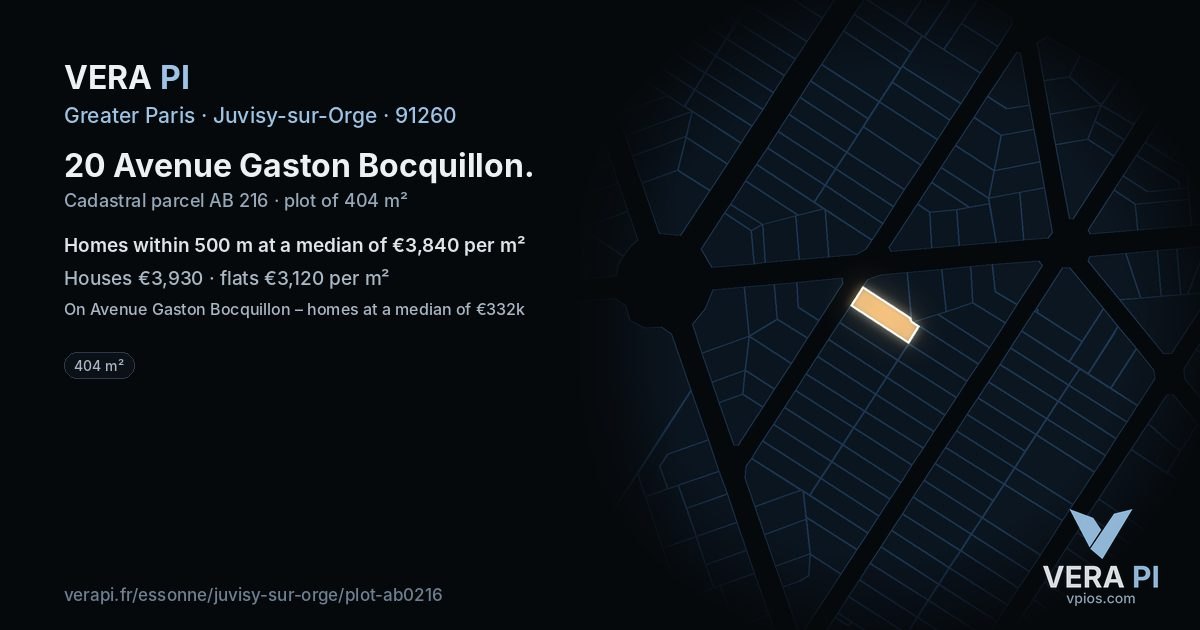 20 Avenue Gaston Bocquillon, Juvisy-sur-Orge at night – the plot lit, the parcels around coloured by the prices near them