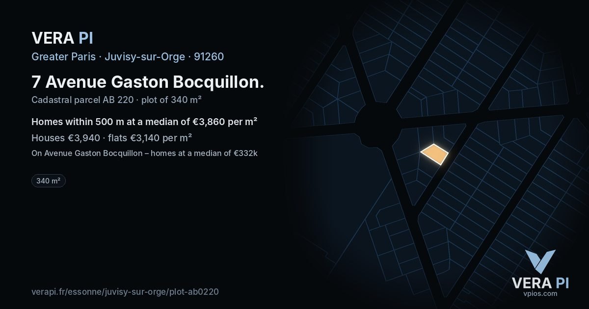 7 Avenue Gaston Bocquillon, Juvisy-sur-Orge at night – the plot lit, the parcels around coloured by the prices near them
