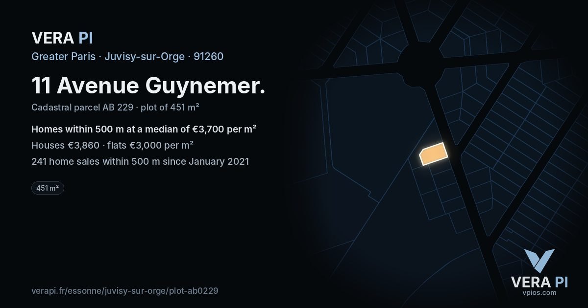 11 Avenue Guynemer, Juvisy-sur-Orge at night – the plot lit, the parcels around coloured by the prices near them