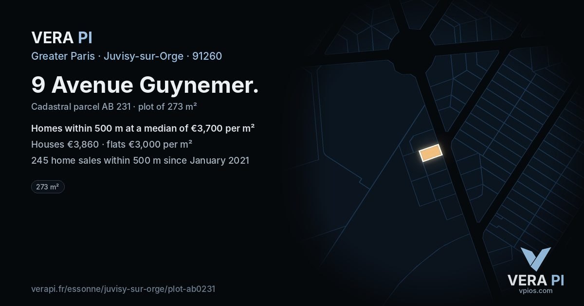 9 Avenue Guynemer, Juvisy-sur-Orge at night – the plot lit, the parcels around coloured by the prices near them