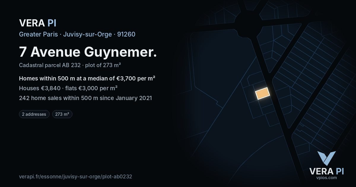 7 Avenue Guynemer, Juvisy-sur-Orge at night – the plot lit, the parcels around coloured by the prices near them