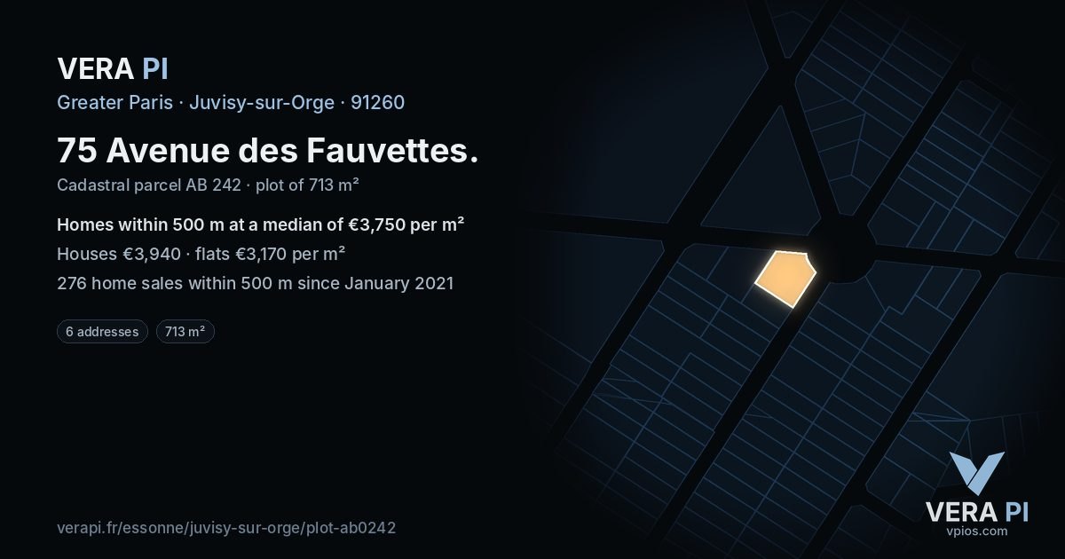 75 Avenue des Fauvettes, Juvisy-sur-Orge at night – the plot lit, the parcels around coloured by the prices near them