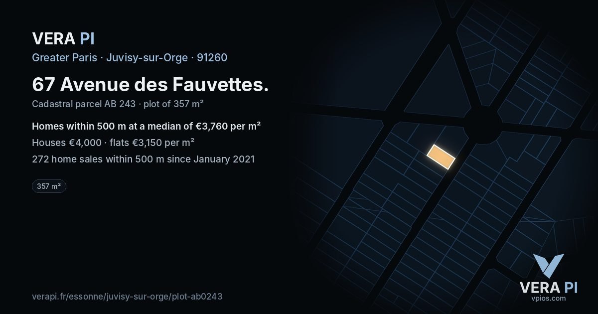 67 Avenue des Fauvettes, Juvisy-sur-Orge at night – the plot lit, the parcels around coloured by the prices near them
