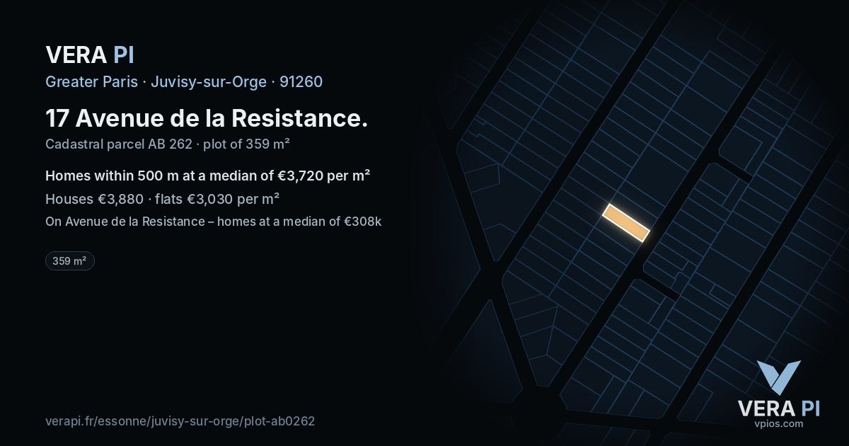 17 Avenue de la Resistance, Juvisy-sur-Orge at night – the plot lit, the parcels around coloured by the prices near them