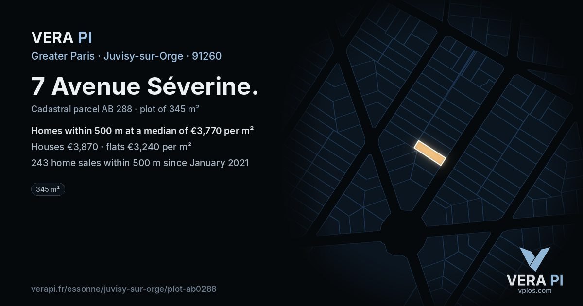 7 Avenue Séverine, Juvisy-sur-Orge at night – the plot lit, the parcels around coloured by the prices near them