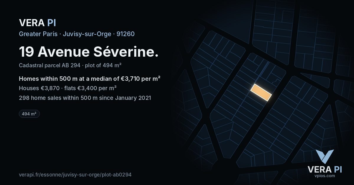19 Avenue Séverine, Juvisy-sur-Orge at night – the plot lit, the parcels around coloured by the prices near them
