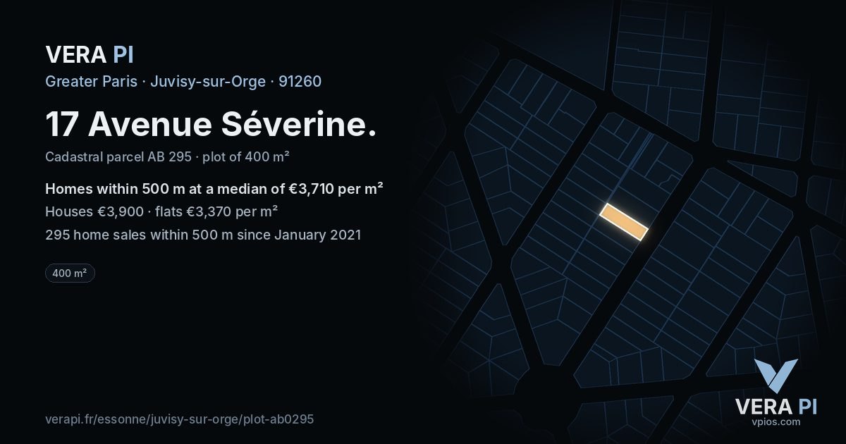 17 Avenue Séverine, Juvisy-sur-Orge at night – the plot lit, the parcels around coloured by the prices near them