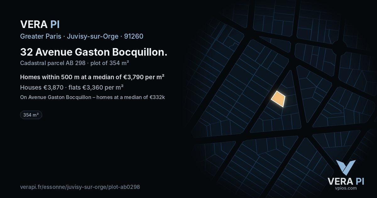 32 Avenue Gaston Bocquillon, Juvisy-sur-Orge at night – the plot lit, the parcels around coloured by the prices near them