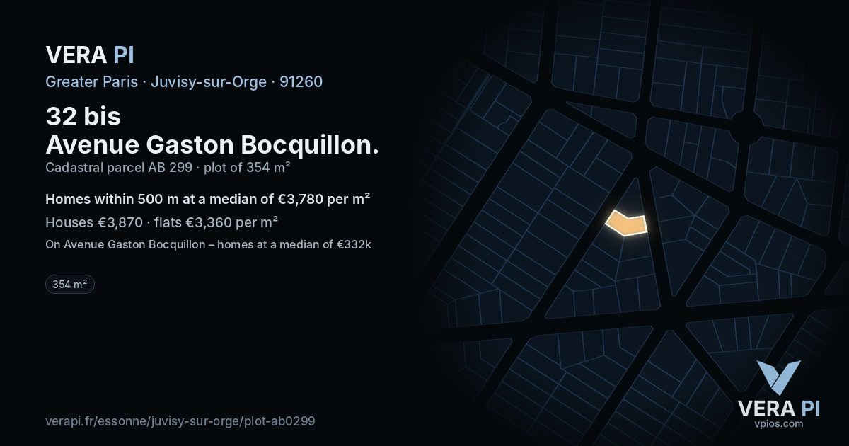 32 bis Avenue Gaston Bocquillon, Juvisy-sur-Orge at night – the plot lit, the parcels around coloured by the prices near them