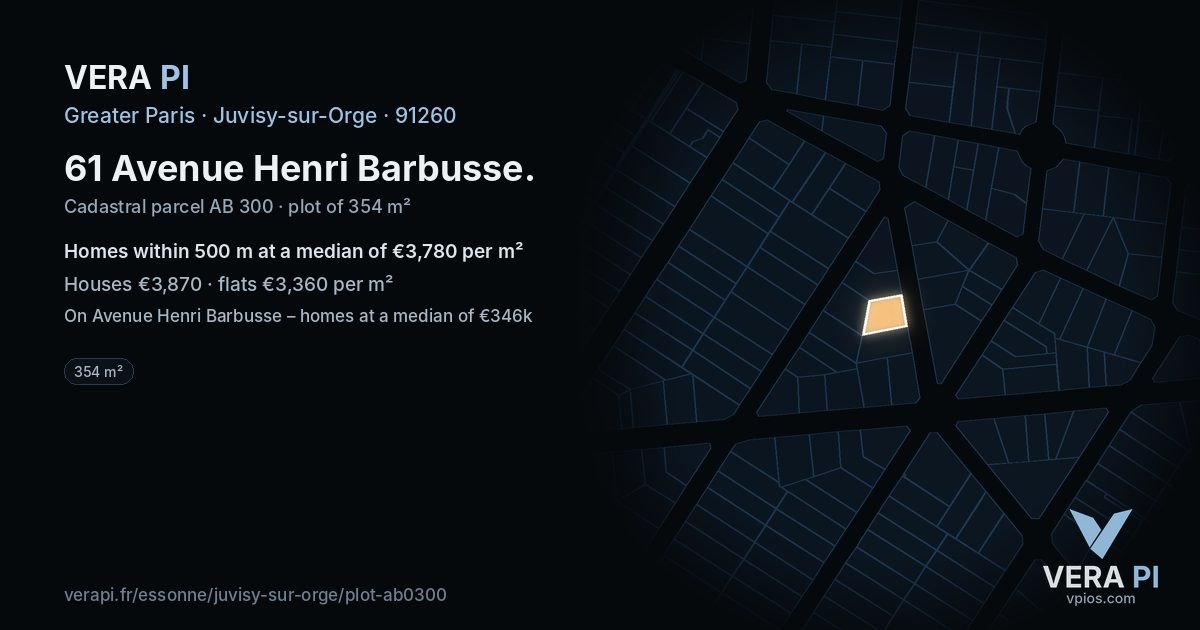 61 Avenue Henri Barbusse, Juvisy-sur-Orge at night – the plot lit, the parcels around coloured by the prices near them