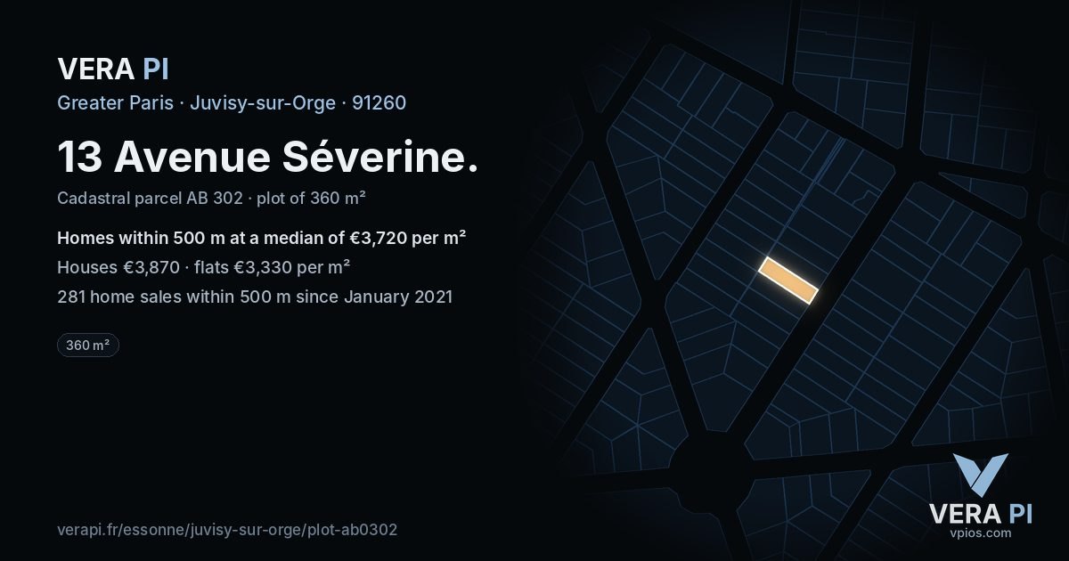 13 Avenue Séverine, Juvisy-sur-Orge at night – the plot lit, the parcels around coloured by the prices near them