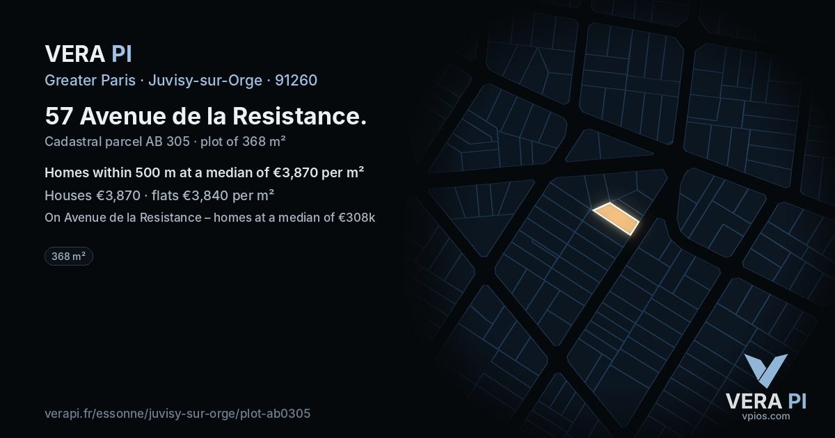 57 Avenue de la Resistance, Juvisy-sur-Orge at night – the plot lit, the parcels around coloured by the prices near them