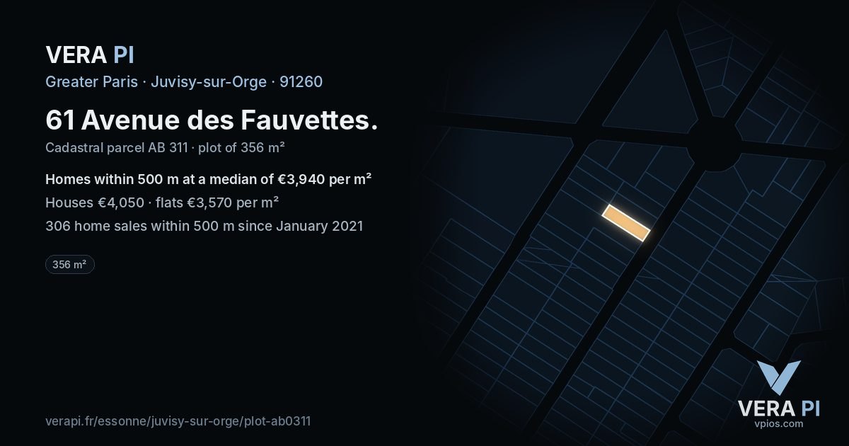 61 Avenue des Fauvettes, Juvisy-sur-Orge at night – the plot lit, the parcels around coloured by the prices near them